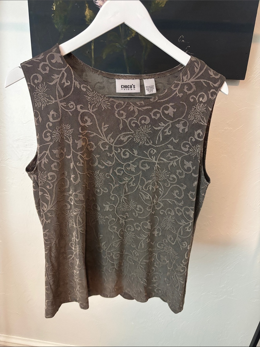 Chico's Floral Scroll Jacquard Tank Top - Gray